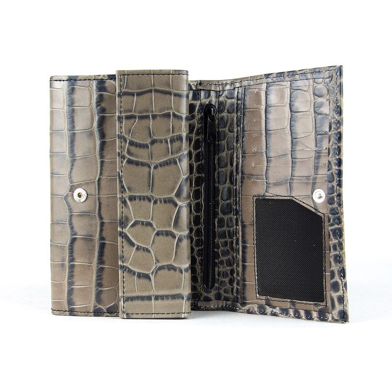 Dámska luxusná kožená peňaženka so vzorom krokodílej kože, šedá
