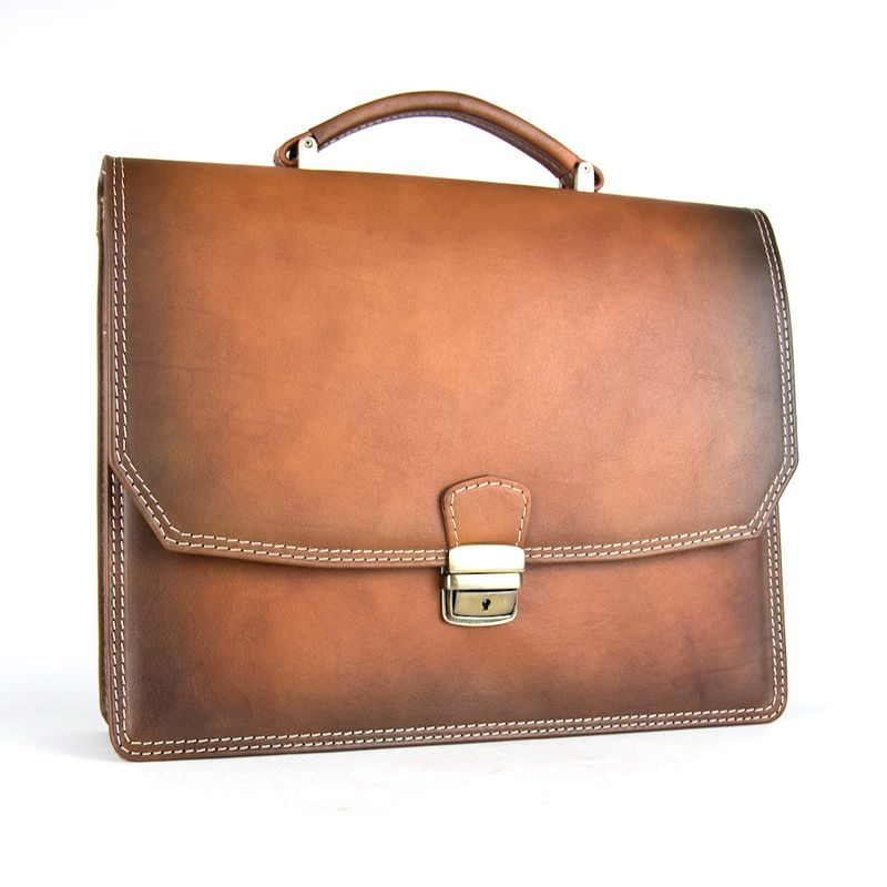 Luxusná kožená aktovka z pravej kože ručne tamponovaná v Cigaro farbe