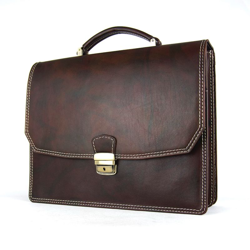 Luxusná kožená aktovka z pravej kože ručne tamponovaná v tmavo hnedej farbe