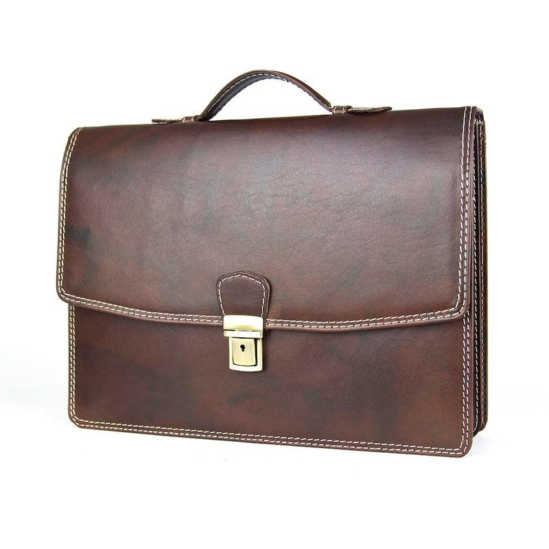 Luxusná elegantná kožená aktovka z pravej kože, ručne tamponovaná, tmavo hnedá farba 8170