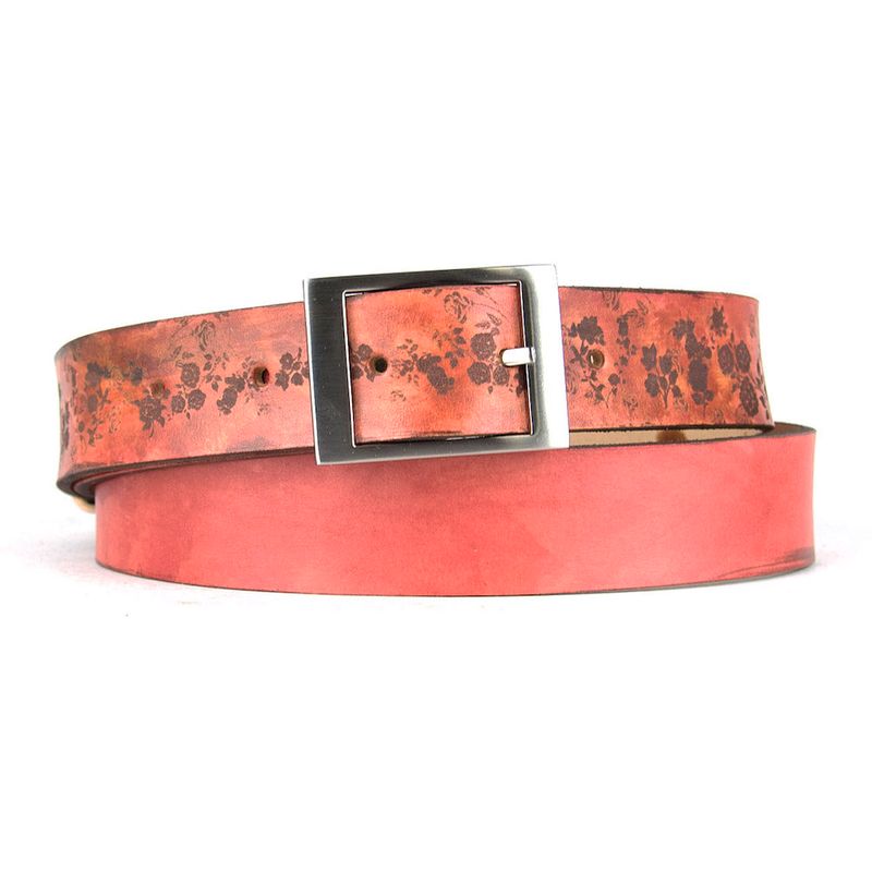 Maľovaný a gravírovaný kožený opasok – Kvety, 137 cm, Limitovaná edícia 10