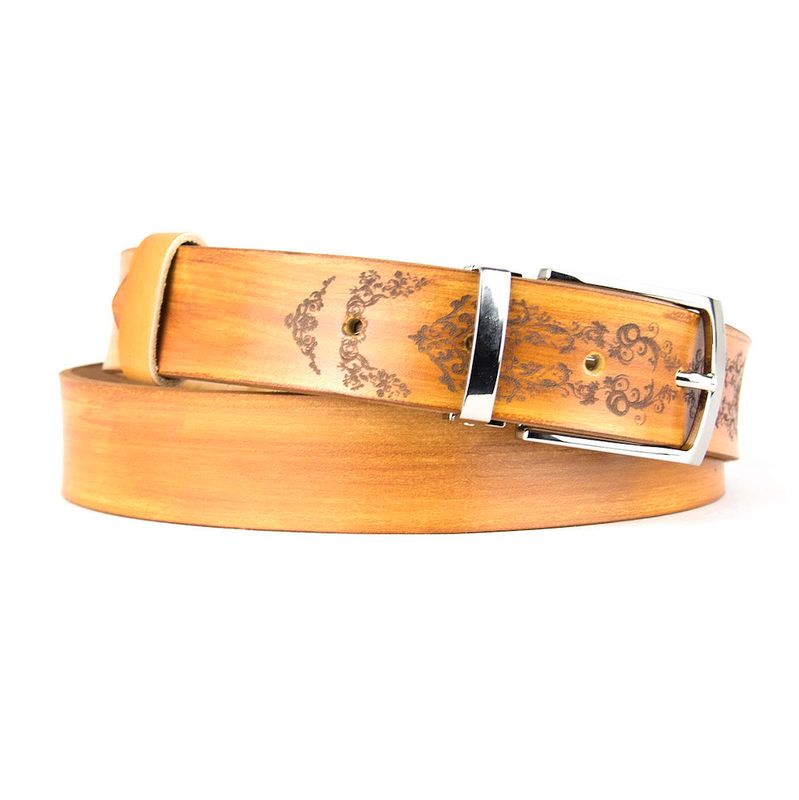 Maľovaný a gravírovaný kožený opasok – Ornament, 138 cm, Limitovaná edícia 04