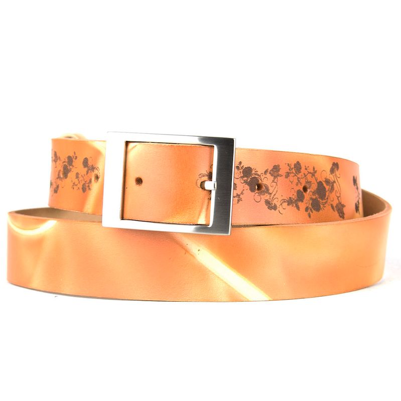 Maľovaný a gravírovaný kožený opasok – Kvety, 137 cm, Limitovaná edícia 02