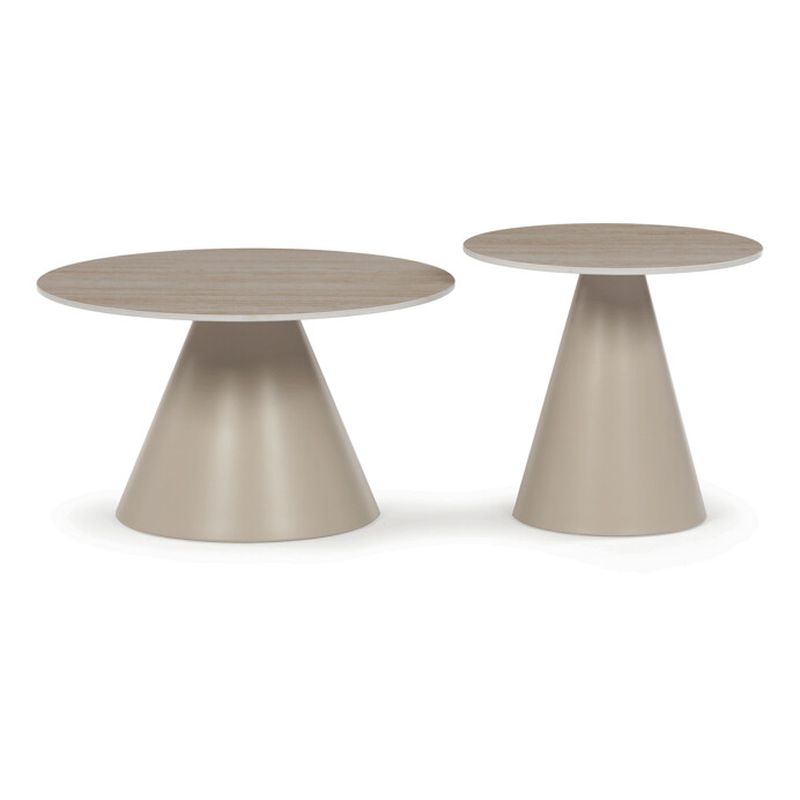 Sada dvoch konferenčných stolov keramická doska, kovová podnož – béžová matná