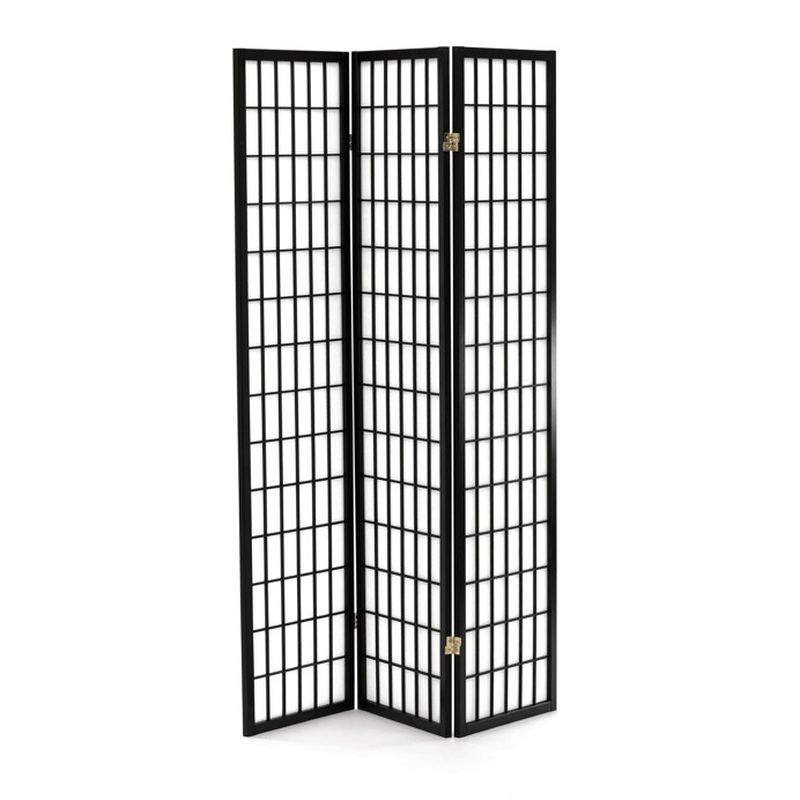 Štýlový 3-dielny paraván s drevenou konštrukciou v čiernej farbe