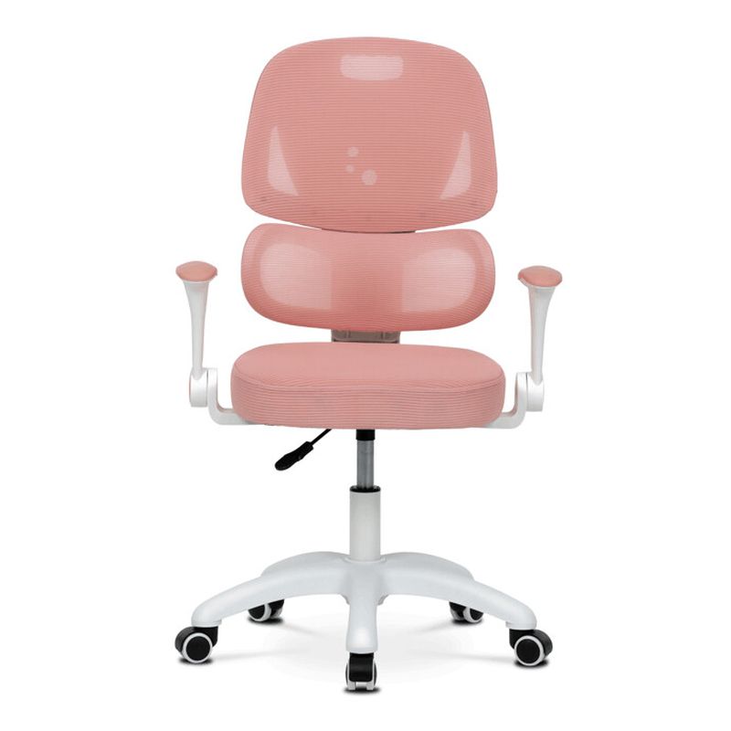 Detská stolička, výškovo nastaviteľná, ružová sieťovina, biely plast