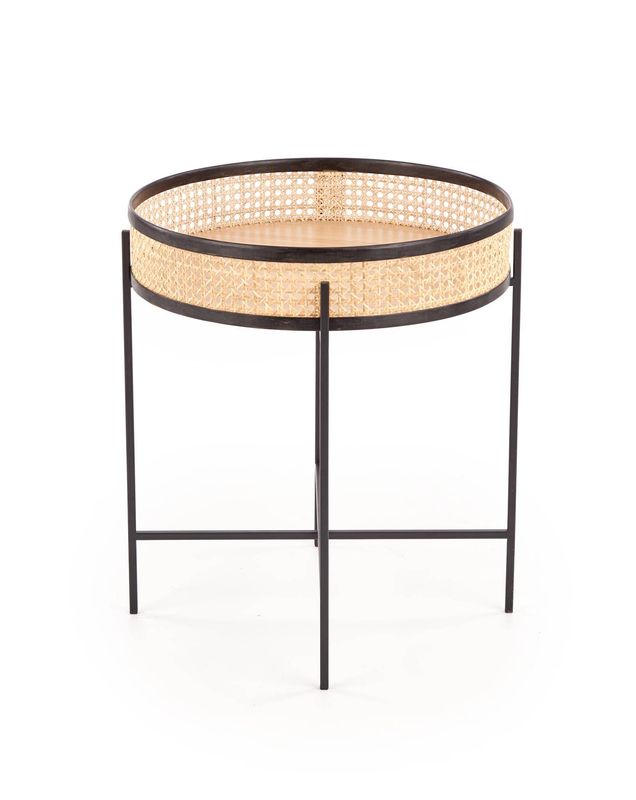 Okrúhly konferenčný stolík 50, čierny kov-ratan