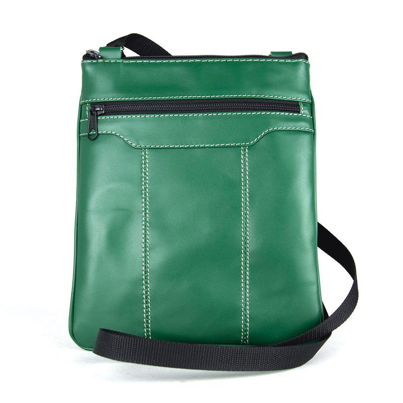 Crossbody kožená taška s dekoračným prešívaním v zelenej farbe