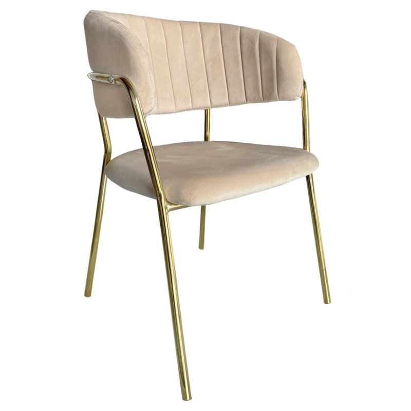 Dizajnové jedálenské kreslo, béžová Velvet látka-gold chróm zlatý