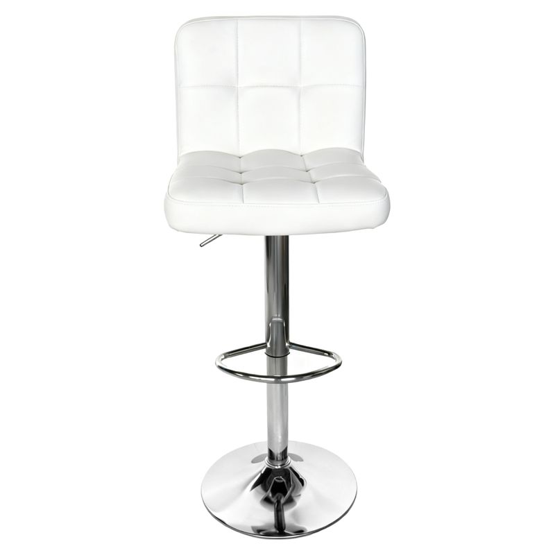 Barová stolička s opierkou, biela ekokoža-chróm