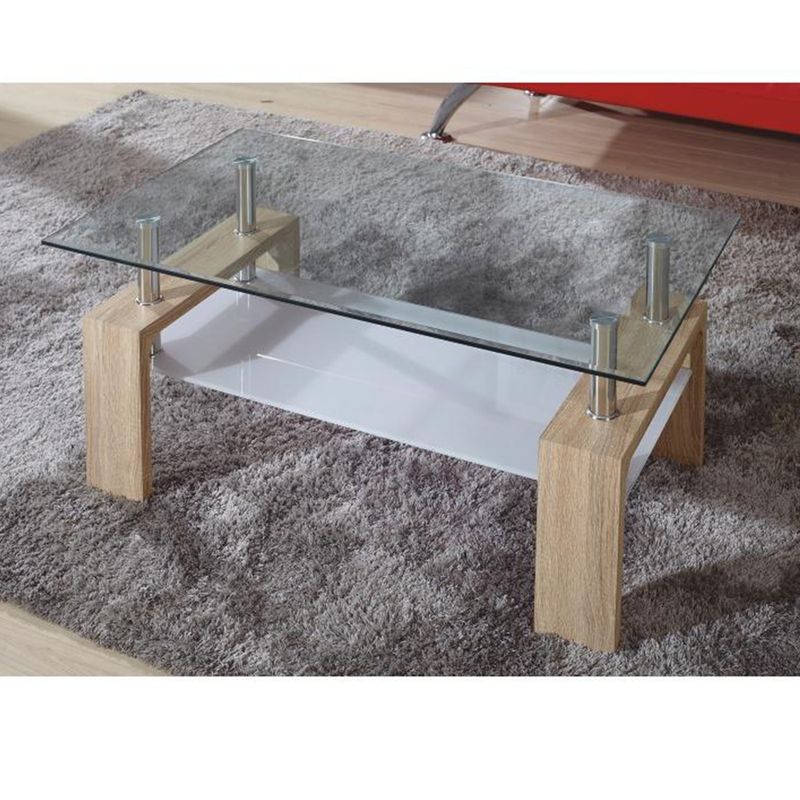 Konferenčný stolík so sklom, dub sonoma-číre sklo