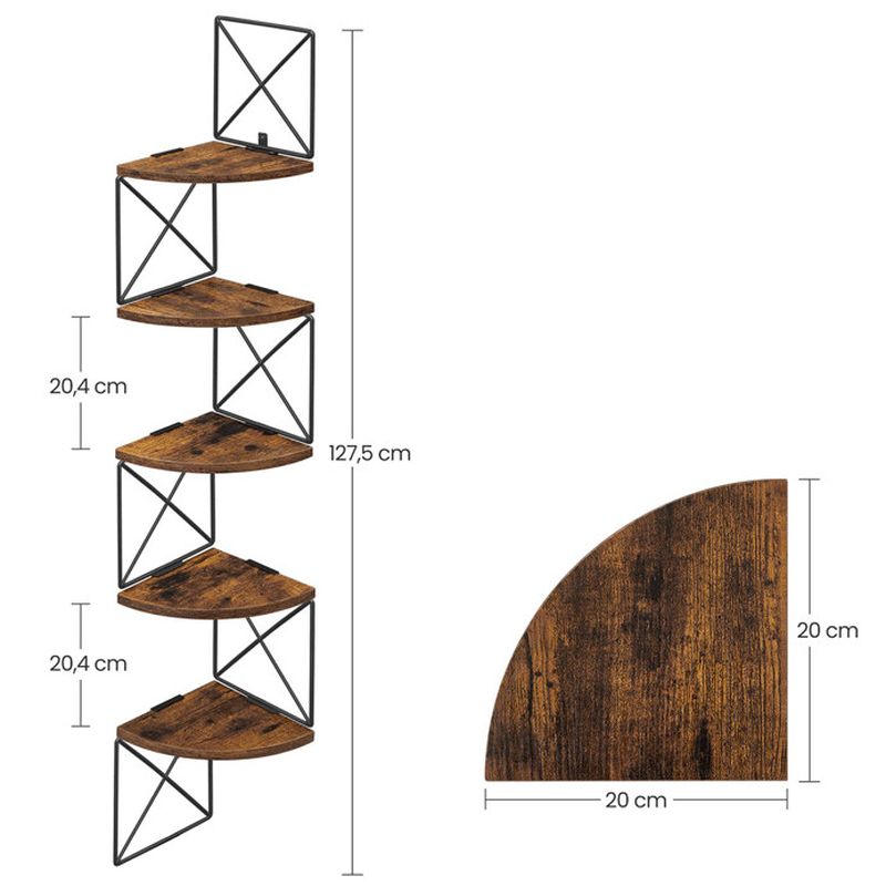 Rohová nástenná polica MDF hnedá, 5 segmentov