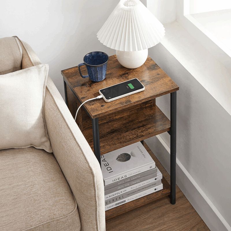 Odkladací stolík 30x34x58 cm, MDF old wood s USB a zásuvkou