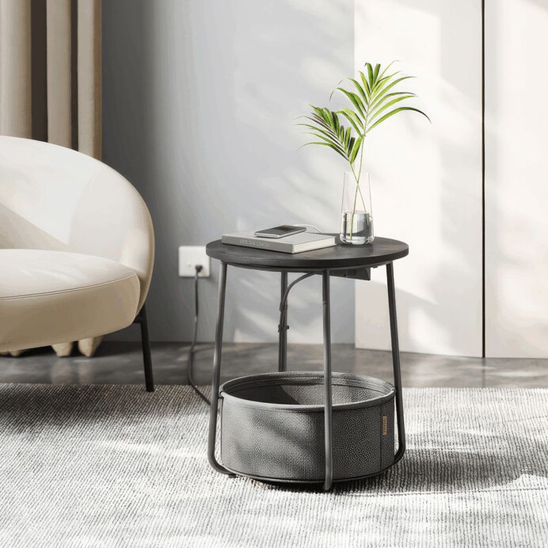 Odkladací stolík s USB 45x45x50 cm, MDF čierna