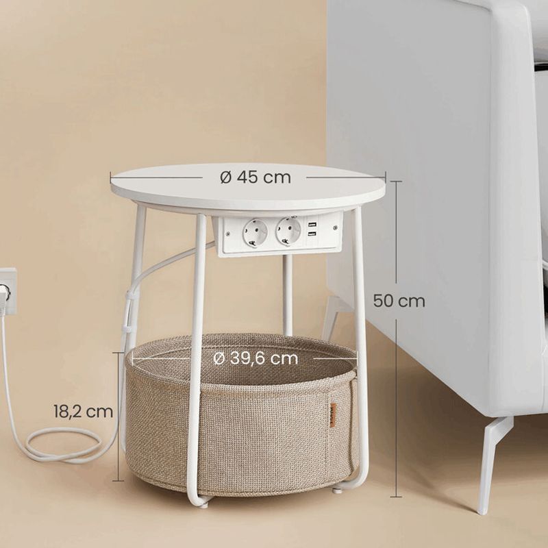 Odkladací stolík s USB 45x45x50 cm, MDF biela