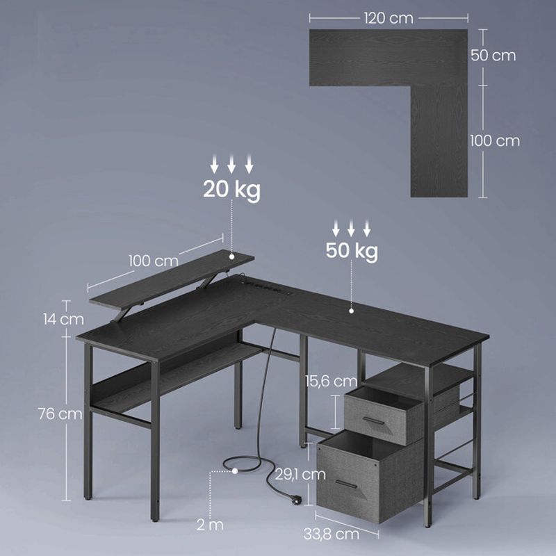 Rohový PC stôl 150x120 cm, MDF čierna