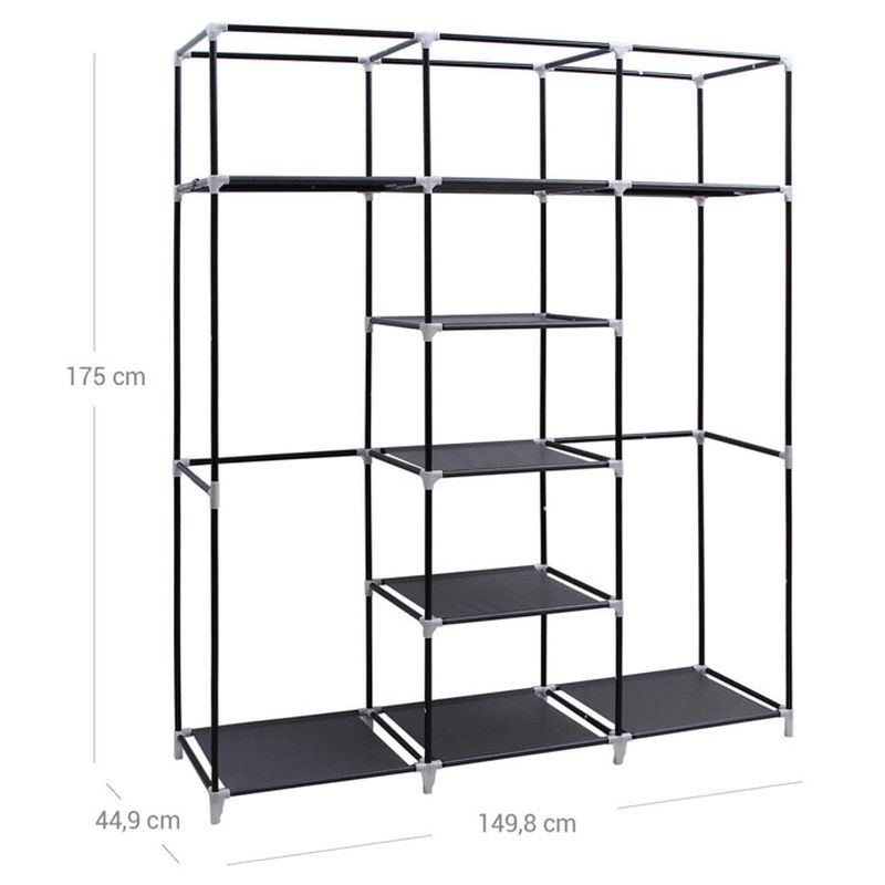 Látková šatníková skriňa 150x45x175 cm, čierny kov