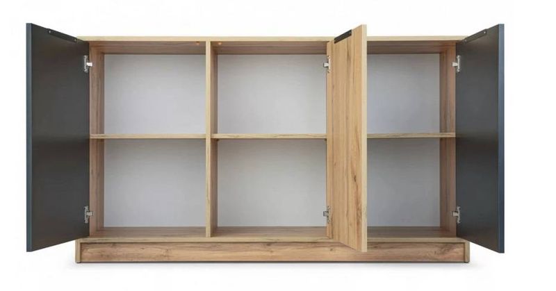 Trojdverová komoda s policou, dub Wotan-čierna