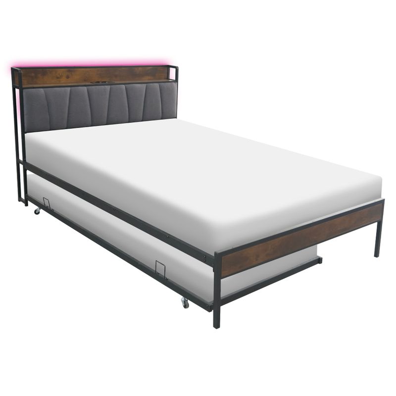 Posteľ s roštom a výsuvnou prístelkou, 140×200, čierna-sivá