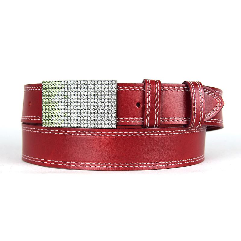 Unikátny bordový opasok z pravej kože SWAROVSKI GREEN– ručná výroba na Slovensku