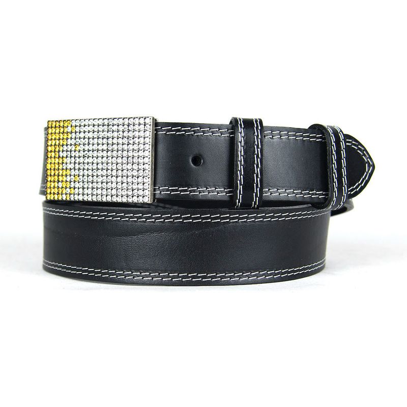 Unikátny čierny opasok z pravej kože SWAROVSKI YELLOW– ručná výroba na Slovensku