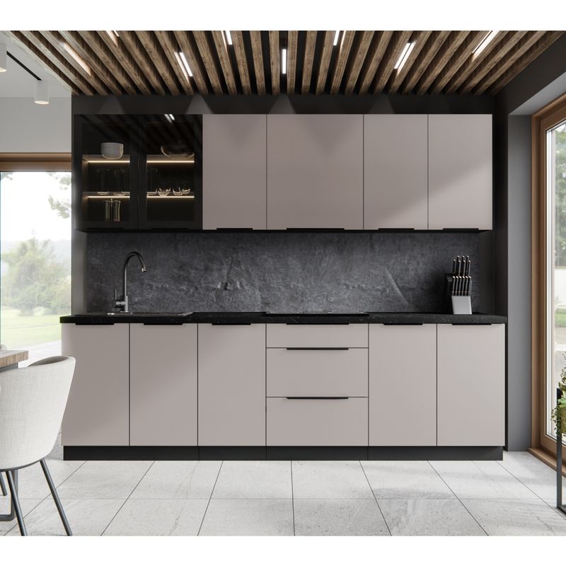 Vysoká skrinka na vstavanú rúru, cashmere-čierna, 60 DP-210 2F, 2xdvierka