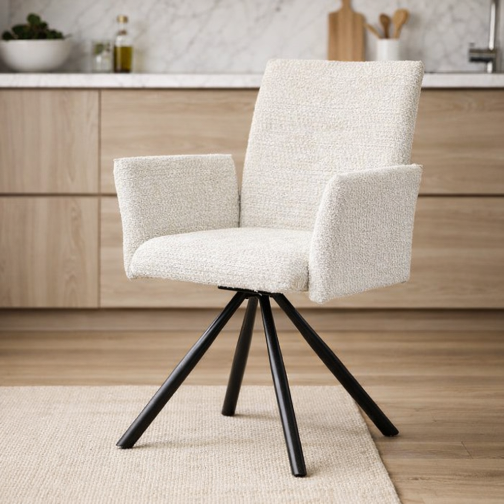 Jedálenská stolička MOIRA v elegantnej krémovej bouclé látke