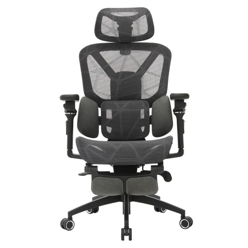 Kancelárske kreslo s výsuvnou podnožou, sieťovina, tmavosivá-čierna