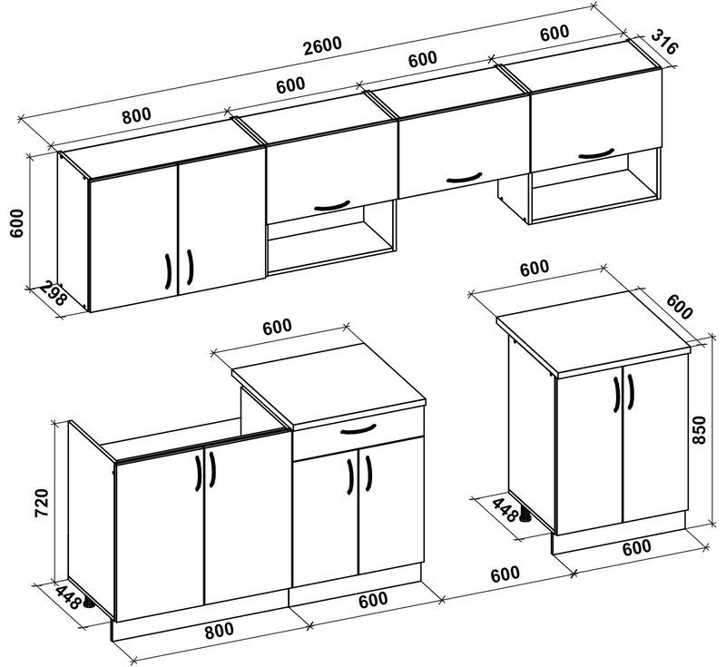 Moderná kuchynská linka 260, dub sonoma-vanilka