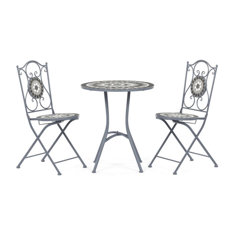 Záhradný set 1+2 s keramickou mozaikou, sivý