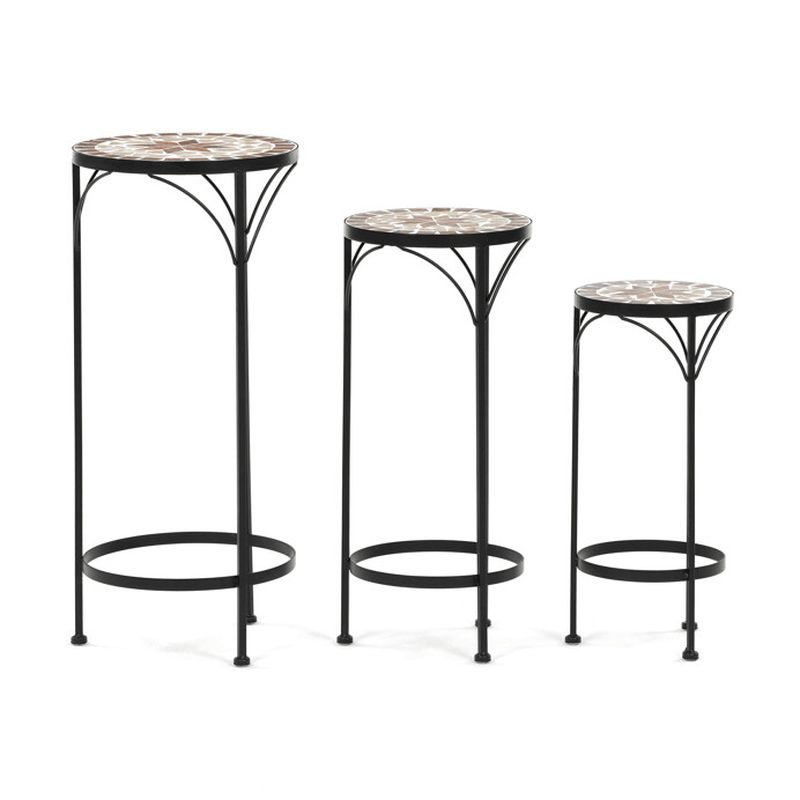 Set 3 stojanov na kvety, s keramickou mozaikou, béžový