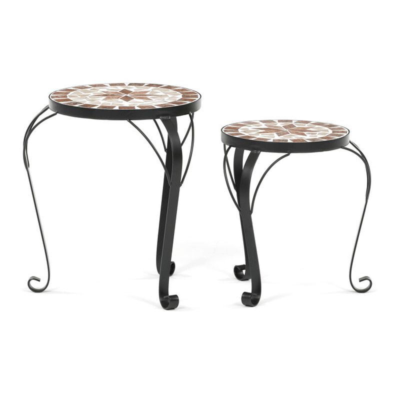 Set 2 stojanov na kvety, keramická mozaika, béžový