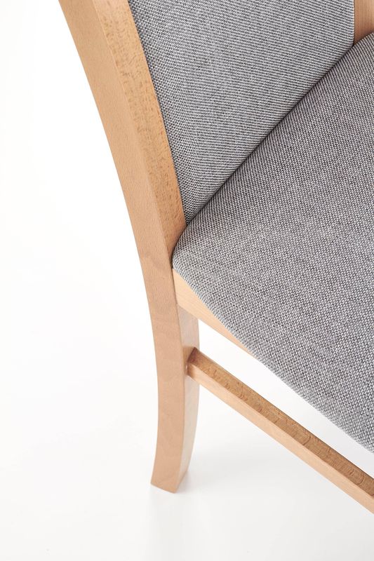 Štýlová drevená jedálenská stolička, hnedosivá látka, drevo dub sonoma