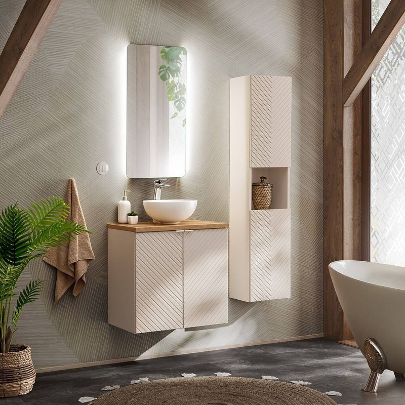 Vysoká kúpeľňová skrinka 80-03-2D, kašmír mat, 2x dvierka