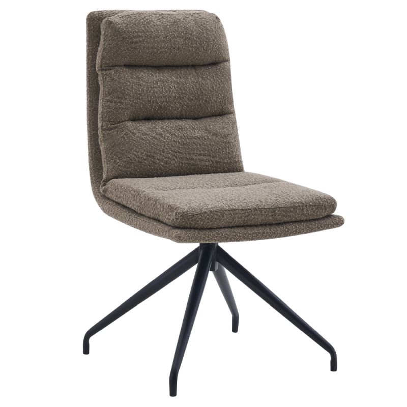 Otočná jedálenská stolička béžová Bouclé látka, čierny kov