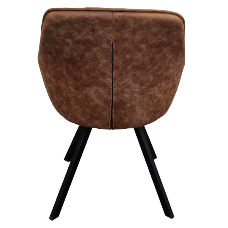 Pohodlné otočné prešívané jedálenské kreslo, tmavohnedá látka, kov čierny