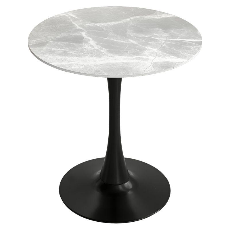 Jedálenský stôl okrúhly, sivý mramor, čierny kov, priemer 90 cm