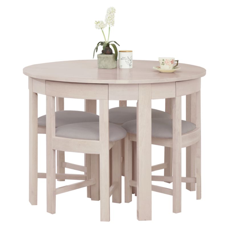 Jedálenský set okrúhly 1+4, 103cm, biely, sivobéžová látka