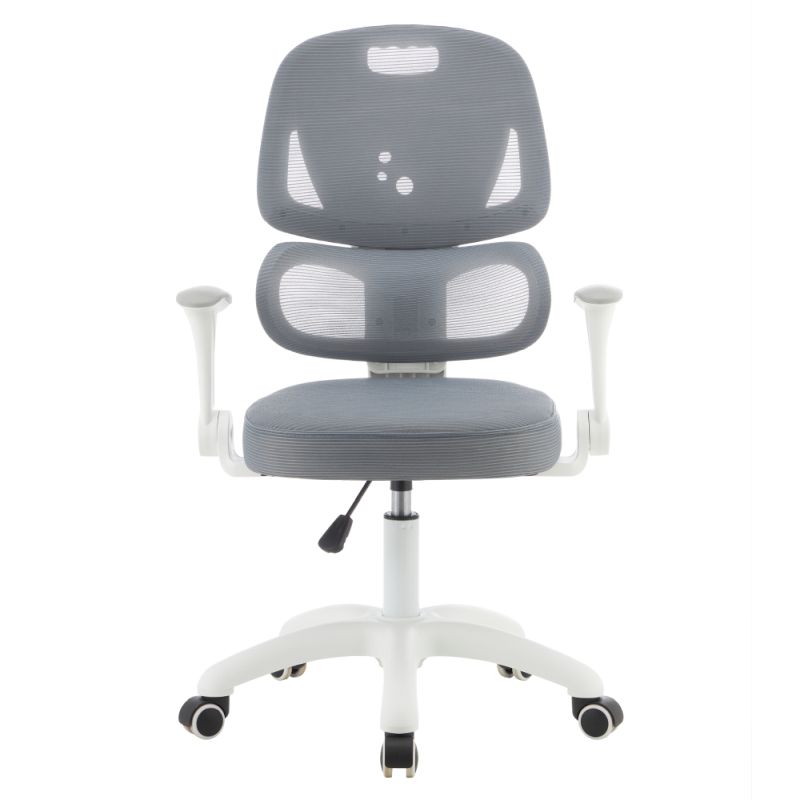 Otočná študentská stolička, sivá sieťovina, biely plast