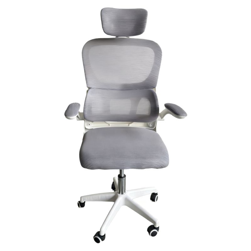 Moderné kancelárske kreslo sivá sieťovina, biely plast