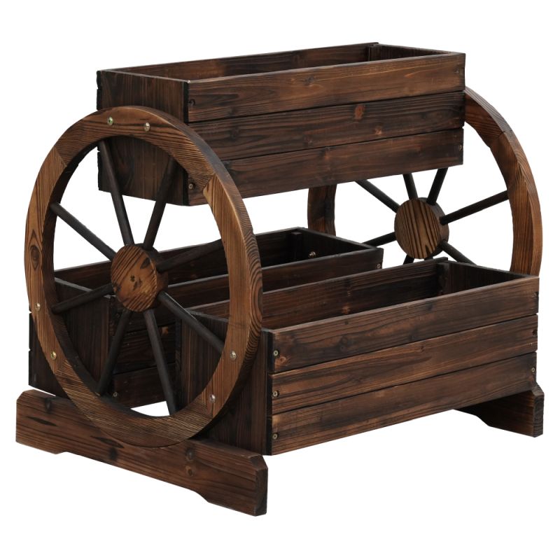 Drevený kvetináč z masívu, hnedý, v štýle vidieckeho voza