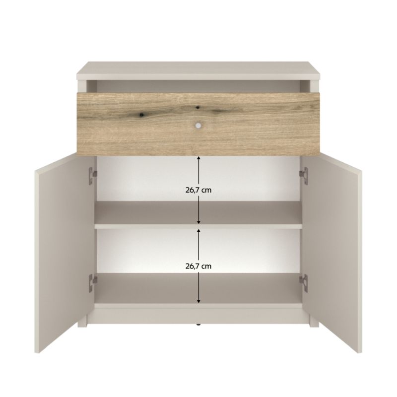 Komoda 2D1S, kašmír, dub evoke, kombinovaná