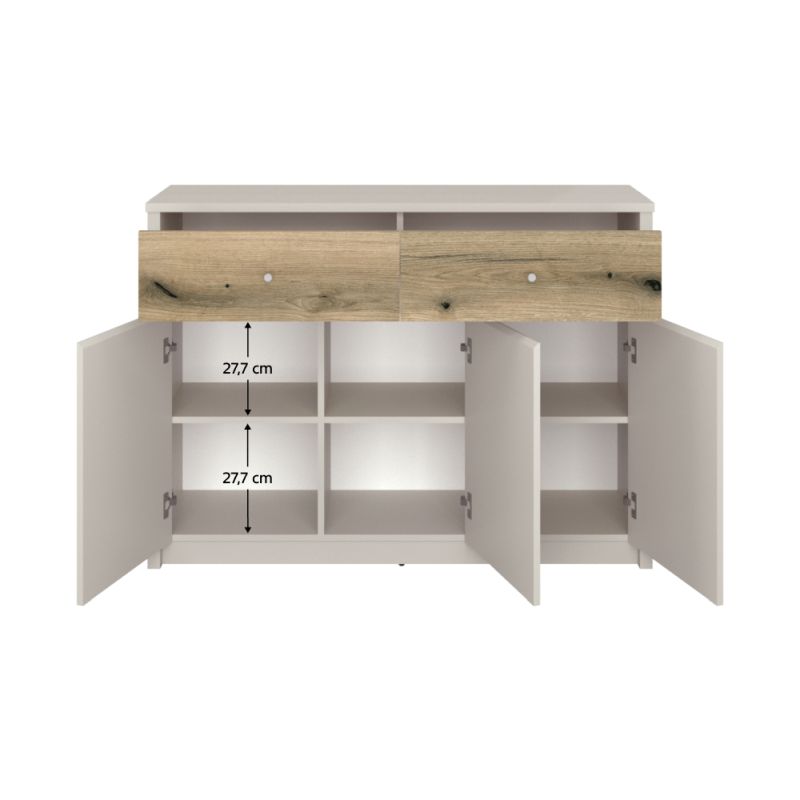 Komoda 3D2S, kašmír, dub evoke, kombinovaná