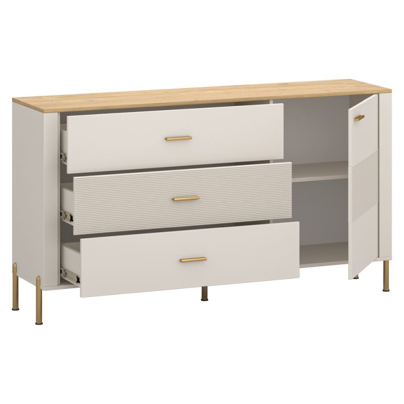 Komoda 1D3S, kašmír, dub kamenný, zlatá, kombinovaná