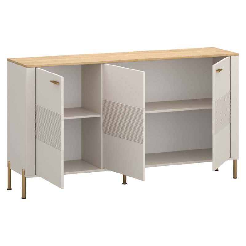 Komoda 3D, kašmír, dub kamenný, zlatá, 3-dvierková