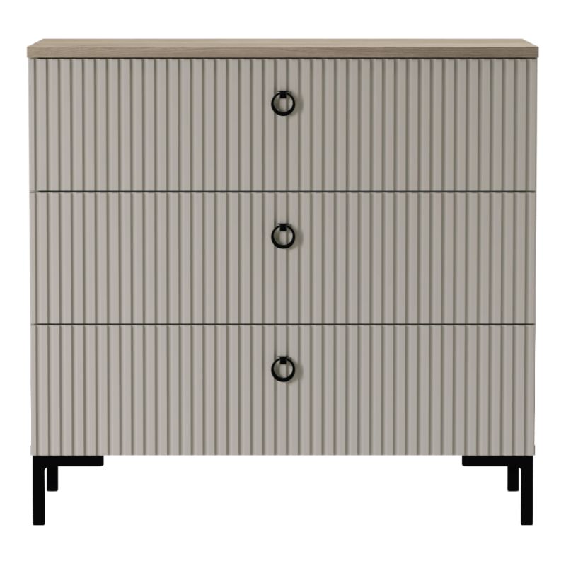 Komoda 3S, sivohnedá Taupe, dub silverjack, 3-zásuvková