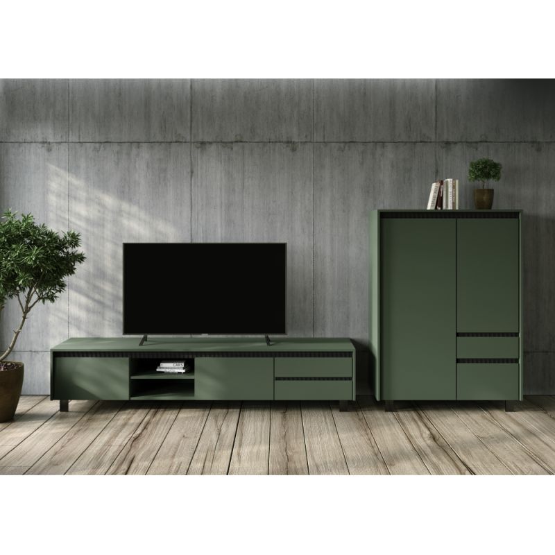 Komoda REG2D1S1K, smoke zelená, čierna, kombinovaná