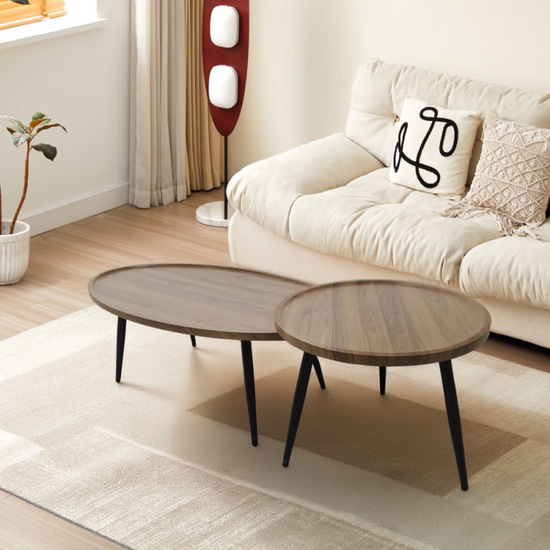 Set 2 konferenčných stolíkov, dub, čierny, v industriálnom štýle