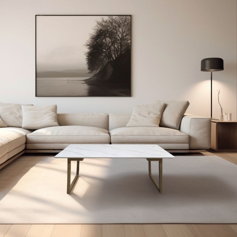 Konferenčný stolík, biely mramor, buk, kamenná doska