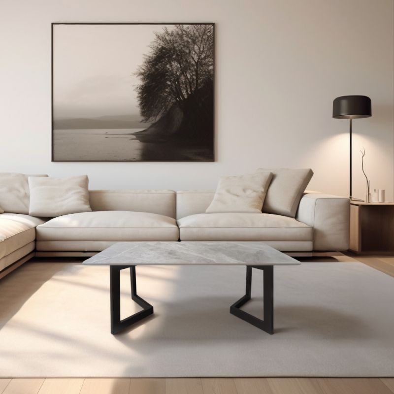 Konferenčný stolík, sivý mramor, čierny, s dizajnovými nohami